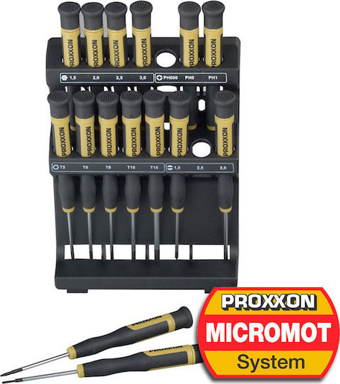 Proxxon Set 15 Precision Screwdrivers with 15 Interchangeable Tips