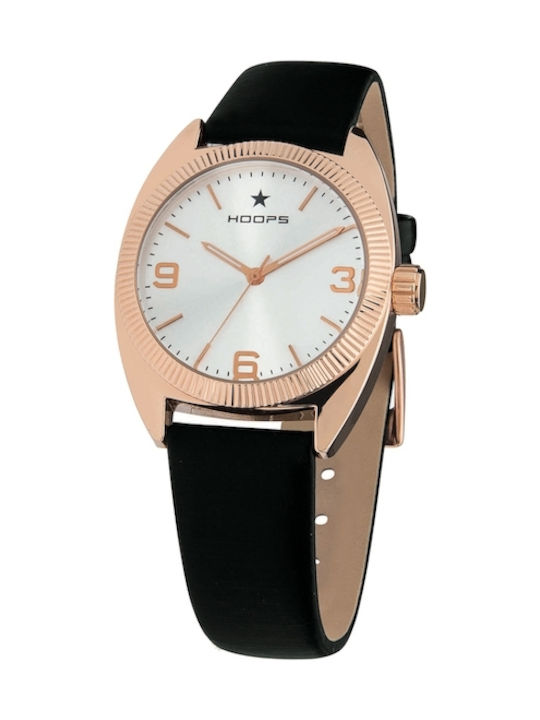 Hoops Rose Watch with Black Leather Strap