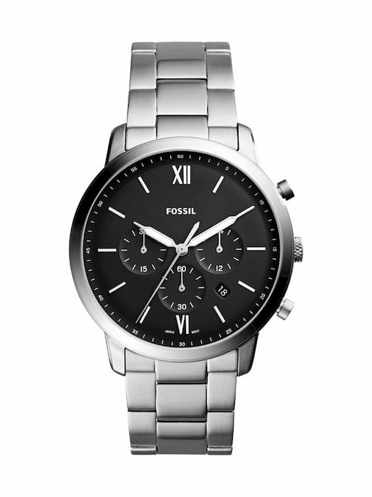 Fossil Herrenuhr 44mm Chronograph Batterie mit Silber Metallarmband