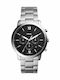 Fossil Herrenuhr 44mm Chronograph Batterie mit Silber Metallarmband