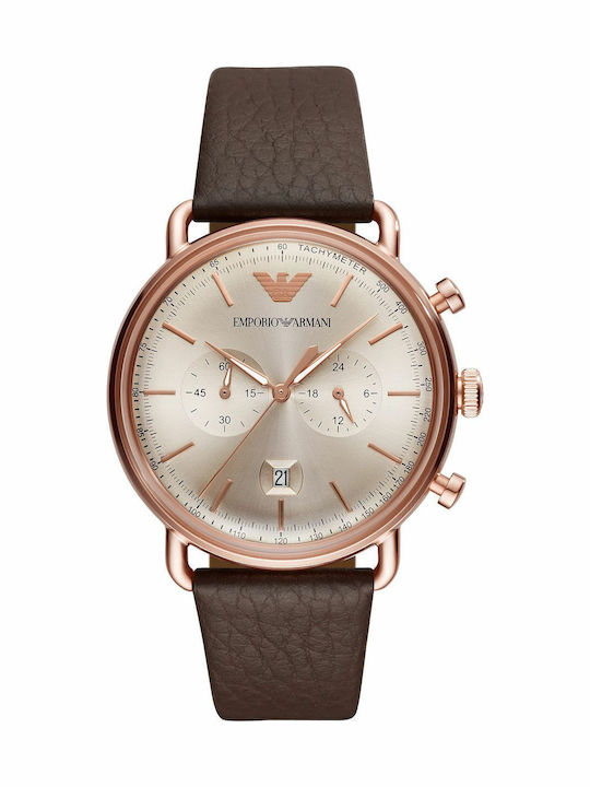 Emporio Armani Men's Watch 43mm Chronograph Battery with Brown Leather Strap