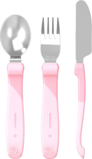 Twistshake Baby Cutlery Set Stainless Set Spoon Knife Fork 12m+ Pastel made of Plastic for 12+ months Pink 3pcs