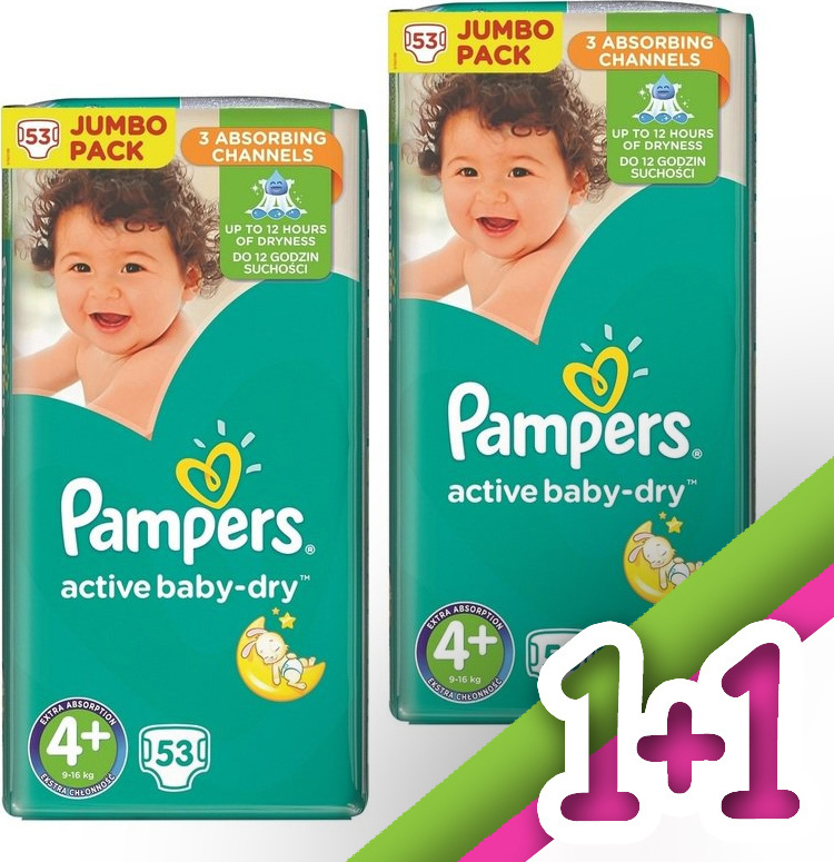 Pampers Active Baby Dry No 4+ (9-16kg) 2*53τμχ - Skroutz.gr
