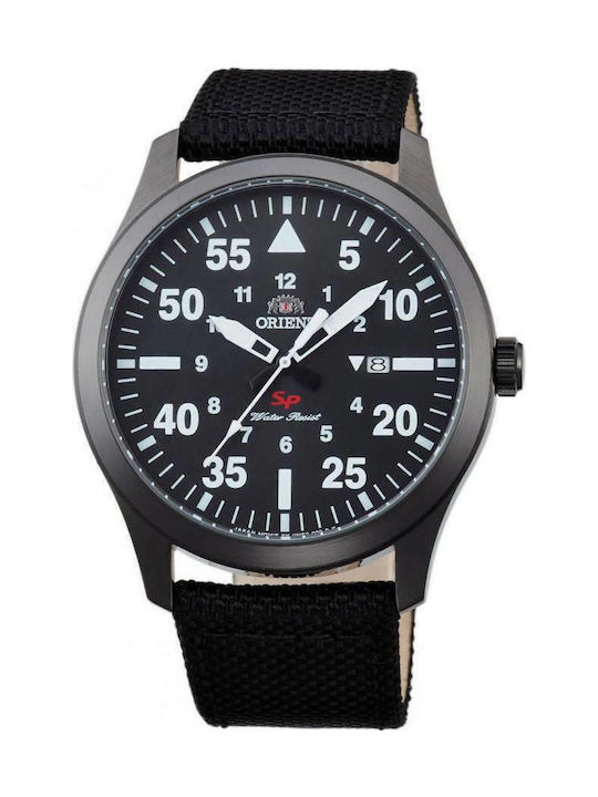 Orient Ανδρικό Ρολόι 42mm Μπαταρίας με Μαύρο Δερμάτινο Λουράκι