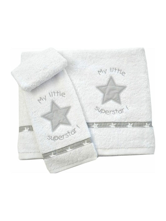Baby Oliver My Little Superstar 301 Σετ Βρεφικές Πετσέτες Λευκές 2τμχ 400gr/m²