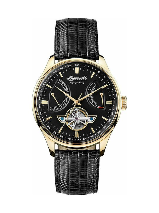 Ingersoll Hawley Automatic Watch Chronograph Automatic with Black Leather Strap