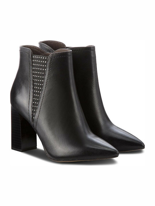 Caprice Leather Women's Chelsea Boots with High Heel Black