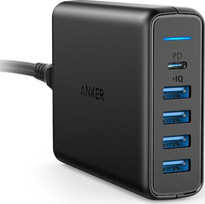 Anker 4x USB & 1x USB Type-C Charging Station Μαύρο (A2056211)