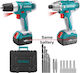 Total Set Drill Driver & Impact Screwdriver 18V with 2 Batteries 1.5Ah and Case with 13 Components