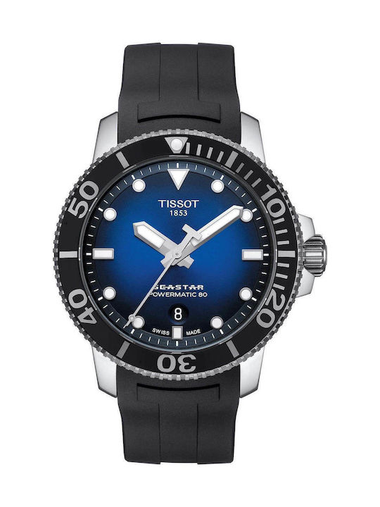 Tissot Seastar 1000 Powermatic 80 Ρολόι Αυτόματο με Καουτσούκ Λουράκι σε Μαύρο χρώμα