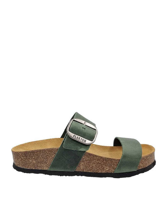 Leather Women's Flat Sandals Anatomic Flatforms in Green Color