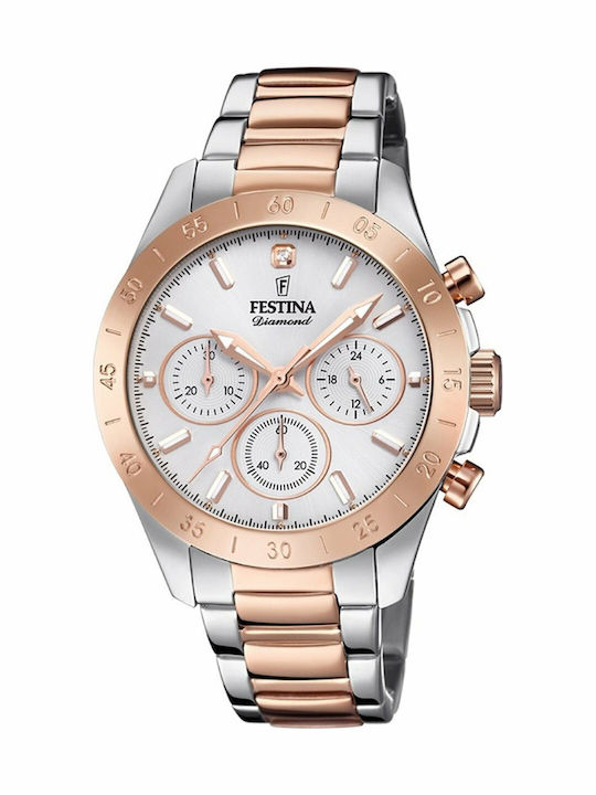 Festina Дамски Часовник Хронограф с Розово злато Метална Гривна