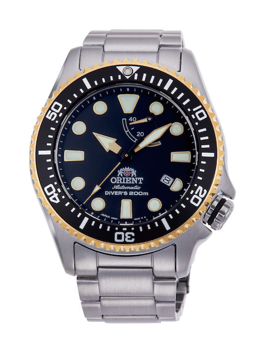 Orient Ανδρικό Ρολόι 43mm Αυτόματο με Ασημί Μεταλλικό Μπρασελέ
