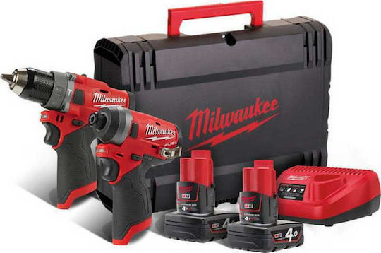 Milwaukee M12 FPP2A-402X Set Impact Drill Driver & Impact Screwdriver 12V with 2 4Ah Batteries and Case