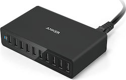 Anker Βάση Φόρτισης με 10 Θύρες USB-A 60W σε Μαύρο χρώμα (PowerPort)