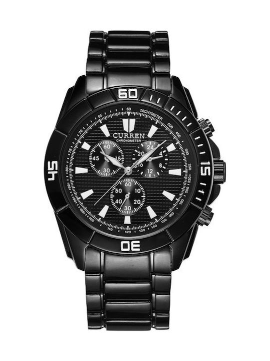 Curren Uhr Chronograph Batterie mit Schwarz Metallarmband