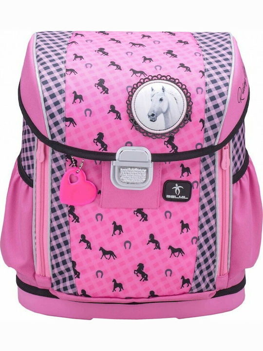 Belmil Riding Horse Customize School Bag Backpack Elementary, Elementary in Pink color 19lt