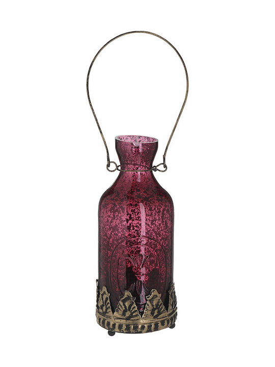 Inart Tabletop Glass Lantern Purple 9x9x20cm