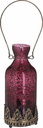 Inart Tabletop Glass Lantern Purple 9x9x20cm