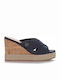 Tierra Women's Fabric Platform Wedge Sandals Navy Blue
