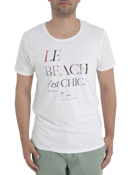 Scotch & Soda Printed T-shirt Bărbătesc cu Mânecă Scurtă Alb