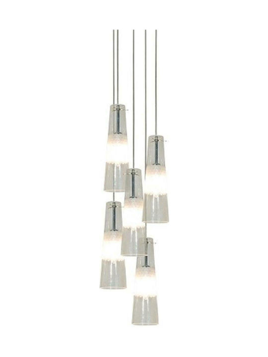 Home Lighting Pendant Suspension for 5 Bulbs E14, E.14 Transparent