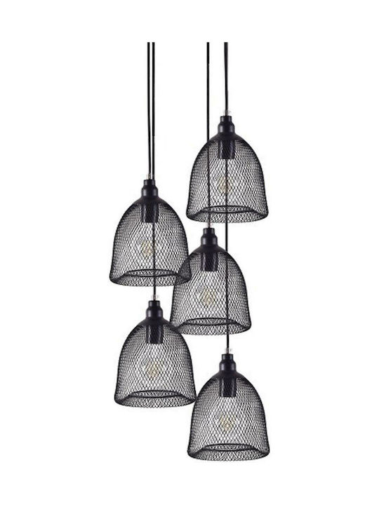 Home Lighting Pendant Suspension Grid for 5 Bulbs E27 Black