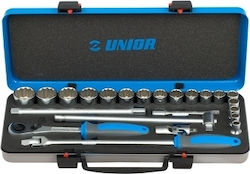 Unior 190BI12P23IN Ratchet and Socket Set 1/2" 23 Pieces
