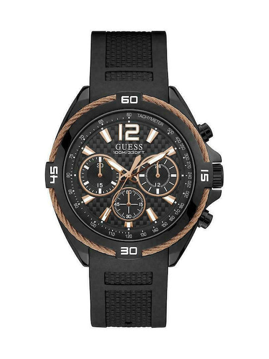 Guess Uhr Chronograph Batterie mit Schwarz Kautschukarmband W1168G3