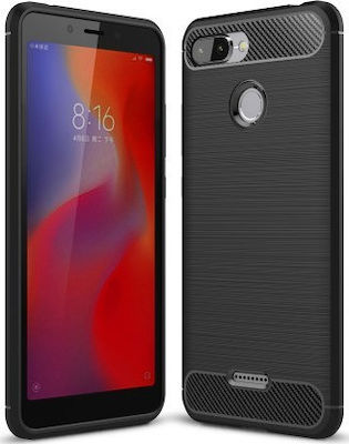 Hurtel Carbon Fiber Umschlag Rückseite Silikon Schwarz (Redmi 6)