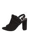 New Matic Suede Women's Sandals Black with Chunky High Heel