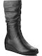 Caprice Leather Women's Boots with Fur Black