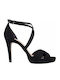 Stefania Suede Women's Sandals Black with Thin High Heel