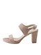 Stefania S Wildleder Damen Sandalen mit Chunky hohem Absatz in Beige Farbe