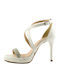 Stefania Platform Patent Leather Women's Sandals 1117 with Strass White with Thin High Heel