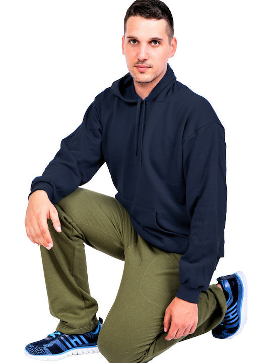 -1 Pulover bărbați cu glugă și buzunare Navy -1