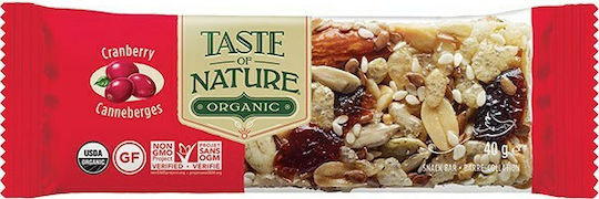 Taste Of Nature Organic Nut and Energy Bar with Cranberry 40g