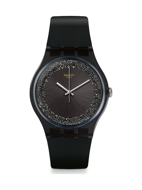 Swatch Darksparkles Watch with Black Rubber Strap