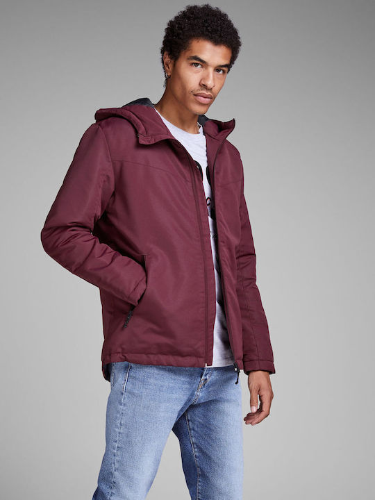 Jack & Jones Men's Bomber Jacket Waterproof Burgundy