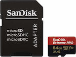 Sandisk Extreme Pro microSDXC 64GB Class 10 U3 V30 A2 UHS-I με αντάπτορα