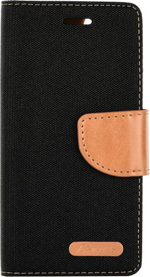 Forcell Y7 Prime Buchen Sie Stoff Schwarz (Huawei Y7 2018/Y7 Prime 2018)