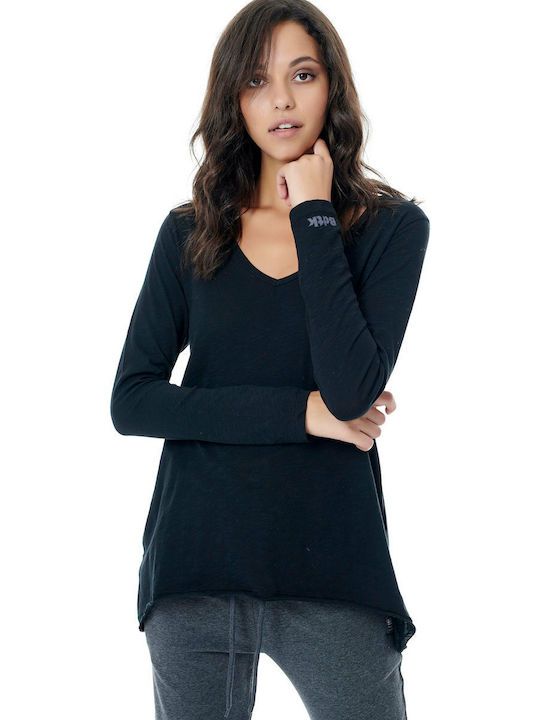 BodyTalk 1182-900928 Women's Athletic Blouse Long Sleeve with V Neck Black 1182-900928-00100