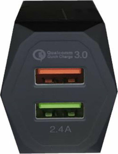 Power On Φορτιστής Χωρίς Καλώδιο με 2 Θύρες USB-A 30W Quick Charge 3.0 Μαύρος (CH-85K)