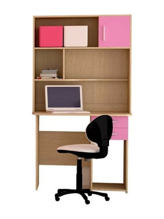 Παιδικό Γραφείο με Βιβλιοθήκη Δρυς Μελαμίνη Δρυς - Ροζ 100x55x180cm