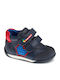 Anatomical Leather Kids Boots with Velcro Navy Blue