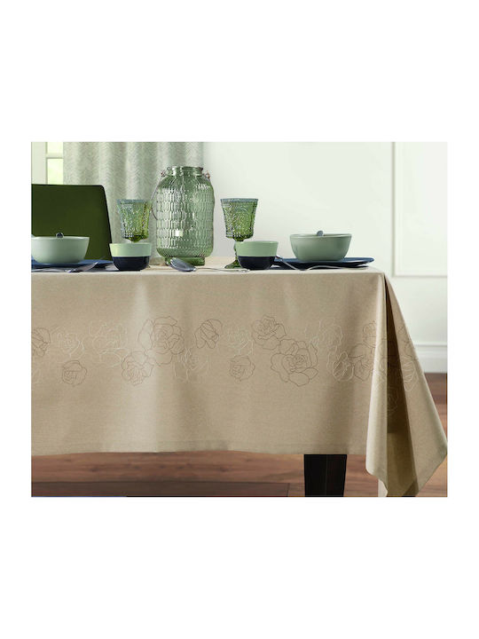 Makis Tselios Home Lesli Polyester Tablecloth with Embroidery Μπεζ 140x180cm