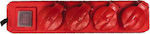 Eurolamp Πολύπριζο 4 Θέσεων με Διακόπτη και Καλώδιο 1.5m Κόκκινο