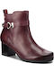 Caprice Leather Women's Ankle Boots Burgundy