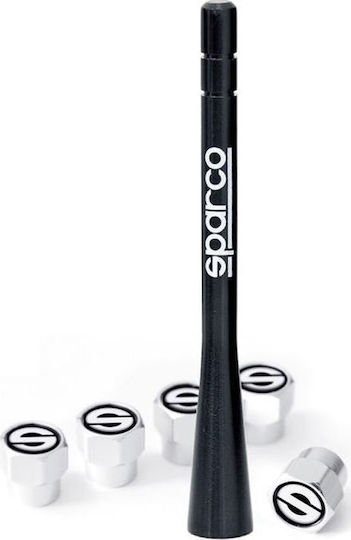 Sparco Car Antenna Roof Threaded & Valve Caps for Radio in Black Color