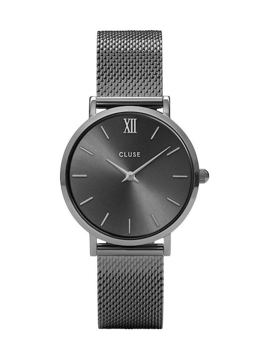 Cluse Minuit Mesh Dark Grey Watch with Gray Metal Bracelet